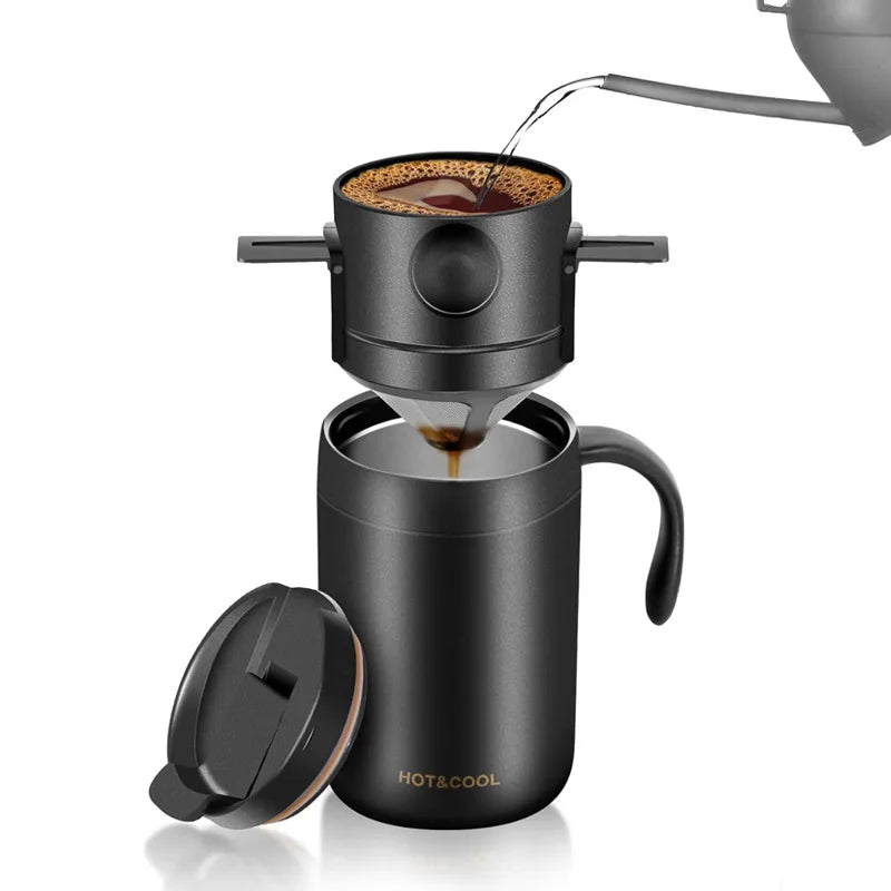 Outdoor Portable Pour-over Coffee Cup Stainless Steel Insulated Qme black