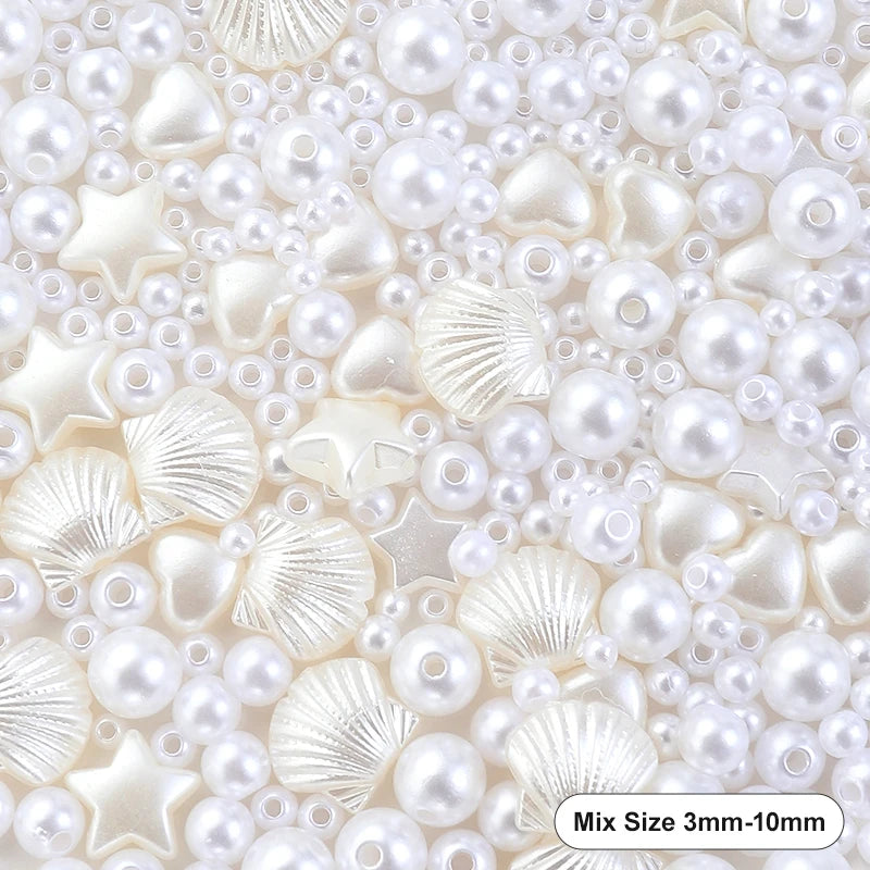 Mixed Size Acrylic Pearl Beads Round Tiny Craft Beads Loose Pearls for Jewelry Making DIY Craft Necklaces Bracelets 30g/pack Qme 2