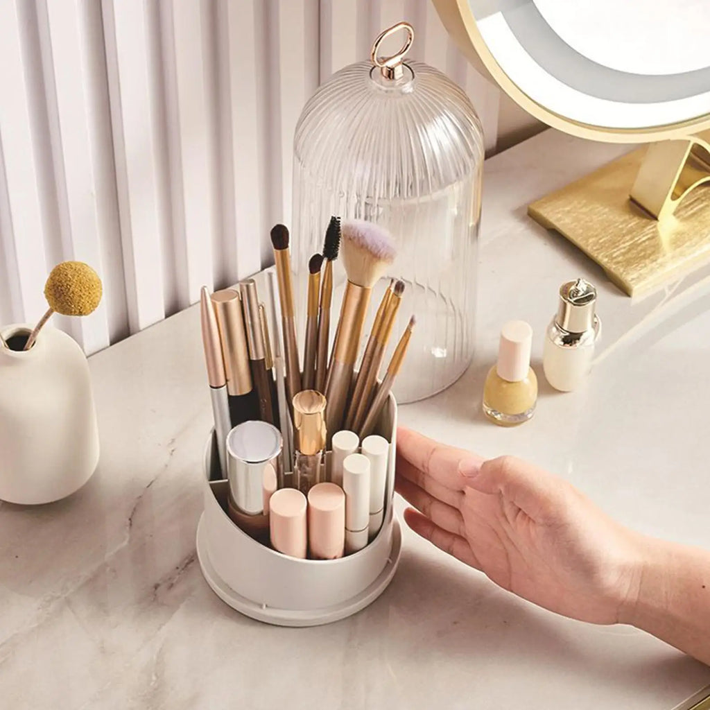 Concealed Toothbrush Holder Dustproof Lipstick Storage Box Rotating 3-Slot Bathroom Toothbrush Holders with Sliding Lid Qme