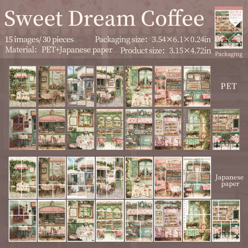 30 pcs Die-Cut Sticker Book - Aesthetic Landscape Scrapbooking Stickers，Glitter Matte Glossy Finish，School Stationery supplies Qme D4