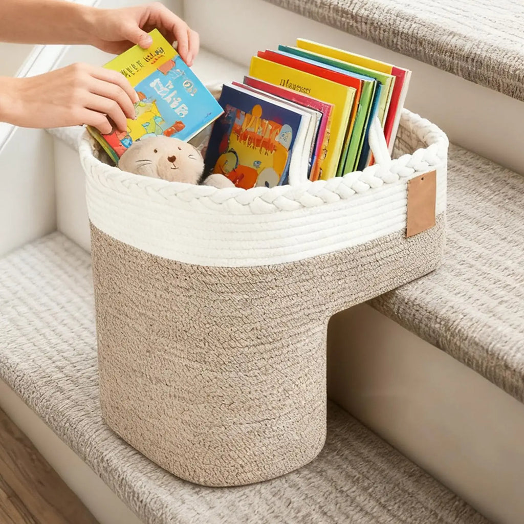 Stair Basket Foldable Woven Large Capacity Step Organizers Staircase Dirty Clothes Basket For Tools Office Apartment Household Qme