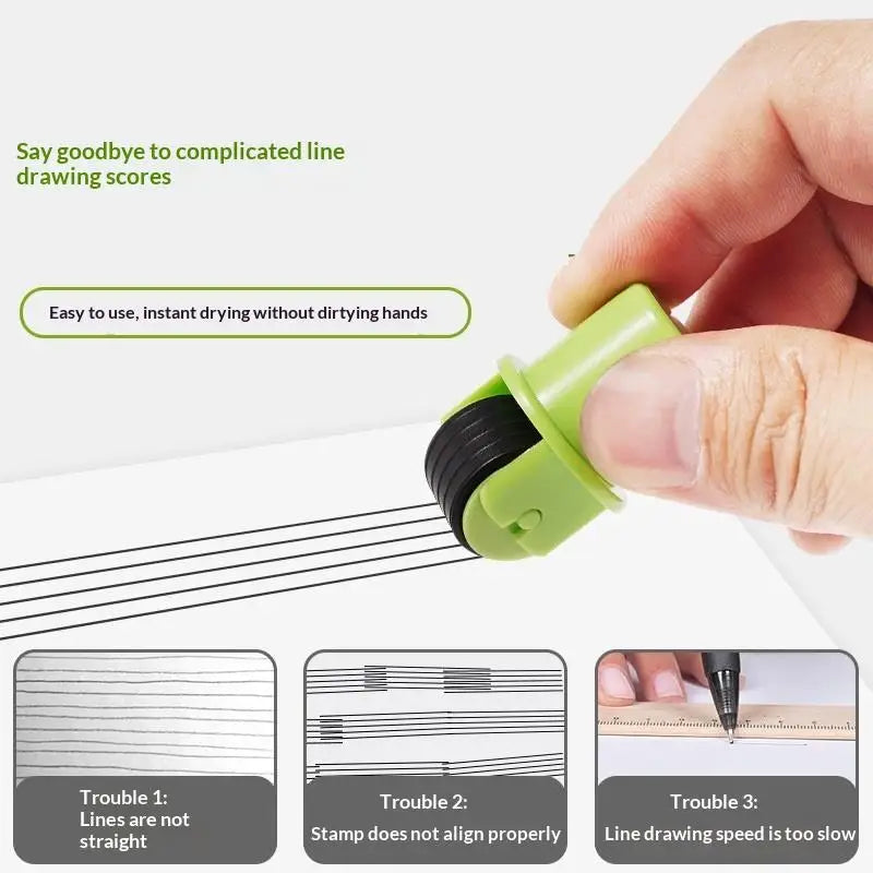 Music Staff Rolling Ink Stamp 5 Line Uniform Pattern Professional Qme