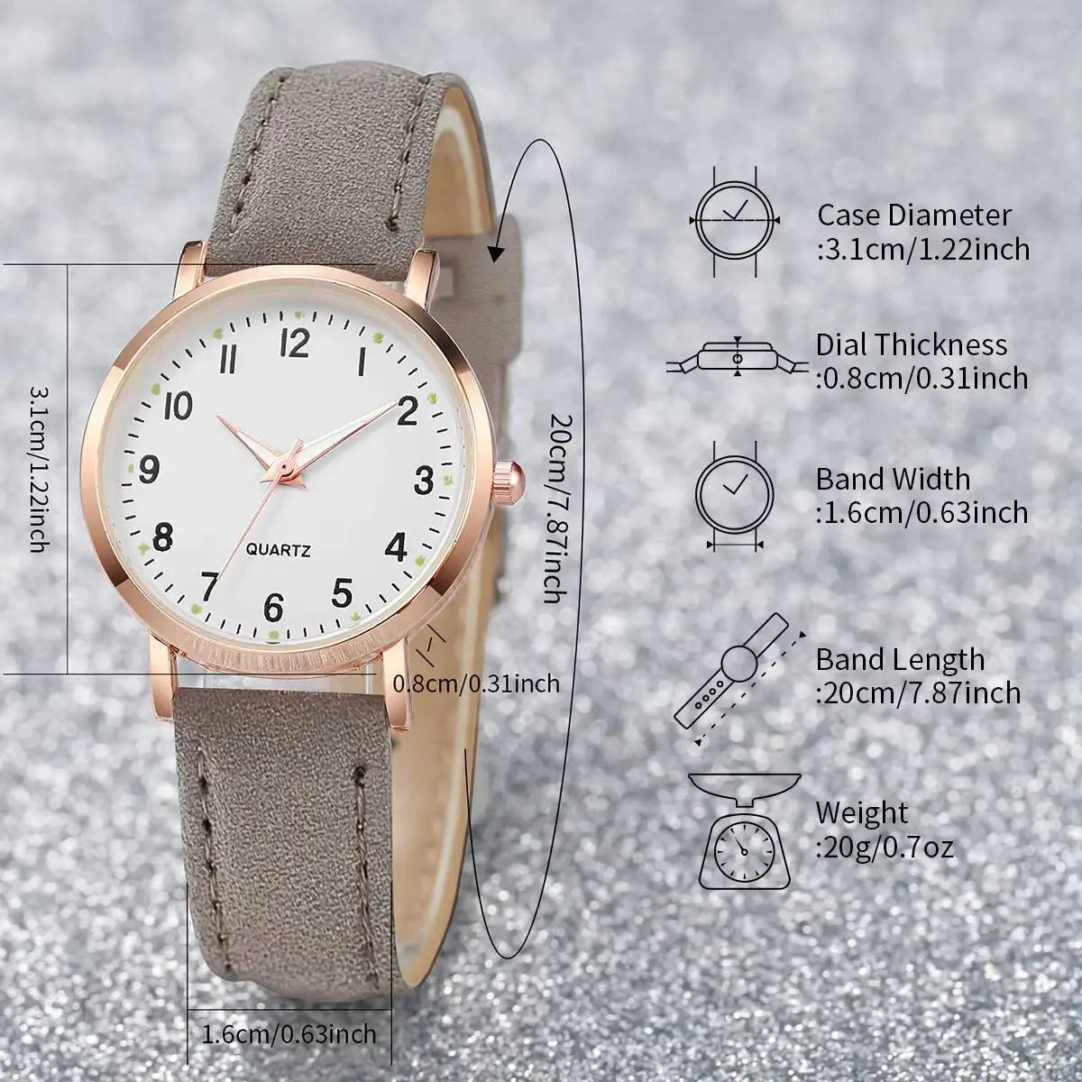 6 Pieces Women's Fashion Watch Arabic Dial Leather Bracelet Quartz Watches Butterfly Jewelry Set (Without Box) Qme