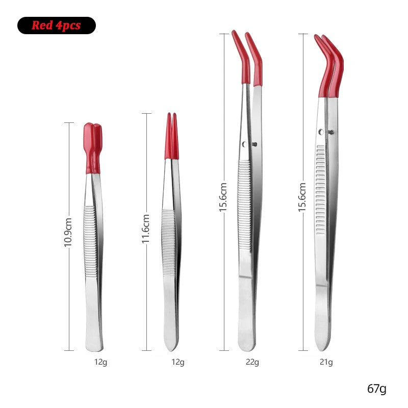 Black Silicone Tips Tweezers Stainless Steel Straight Curved False Eyelash Tweezers Hair Removal Makeup Tool Picking Tool Qme Red 4Pcs