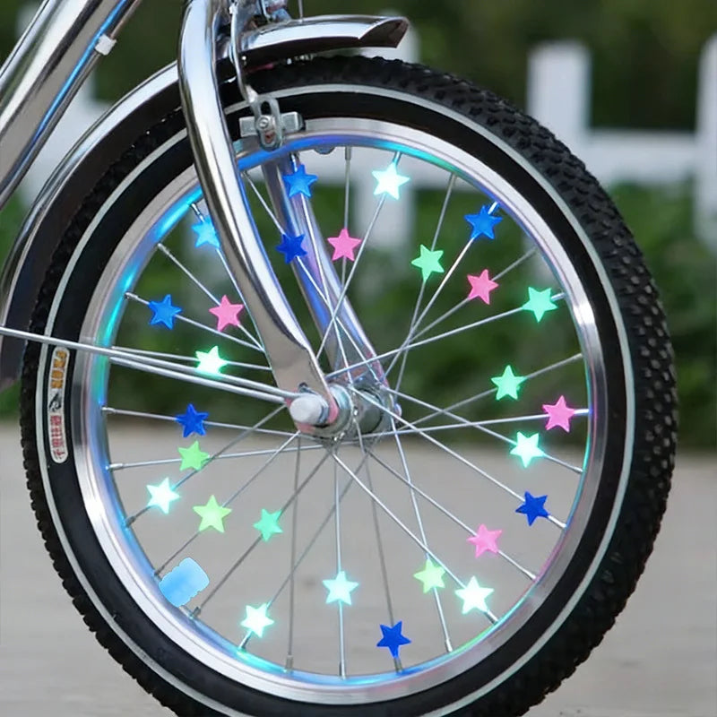 38Pcs Glow-in-the-Dark Spoke Beads & Valve Caps Set, Luminous Star Wheel Decorations for Night Riding Qme