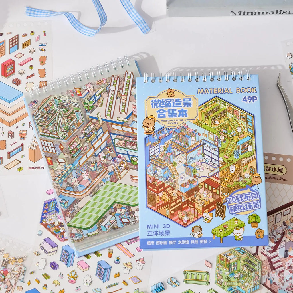 50pcs 50in1 3D Landscape Sticker Collection Book Album Cartoon Scene DIY Toy Game Festival Birthday Gift for Kid Girl Child Qme