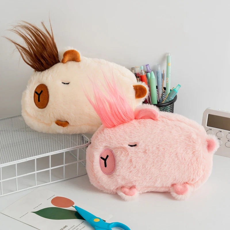 Kawaii Cartoon Creative Pencil Bag Student Capybara Plush Stationery Qme