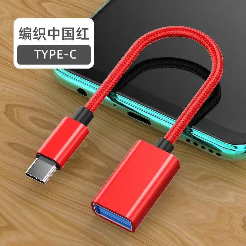 OTG Type C Cable Adapter USB to Type C Adapter Connector for Xiaomi Samsung S20 Huawei OTG Data Cable Converter for MacBook Pro Qme TYPE-C red 2.0