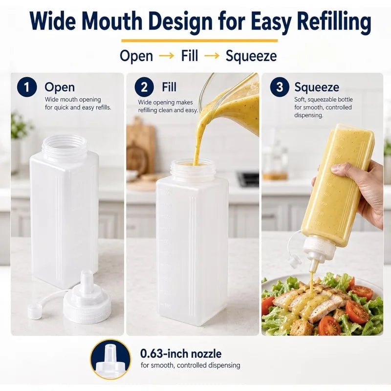 1000ML Squeeze The Sauce Bottle Large Diameter Plastic Condiment Dispenser Kitchen Seasoning Salad Dressing Olive Oil Bottle Qme
