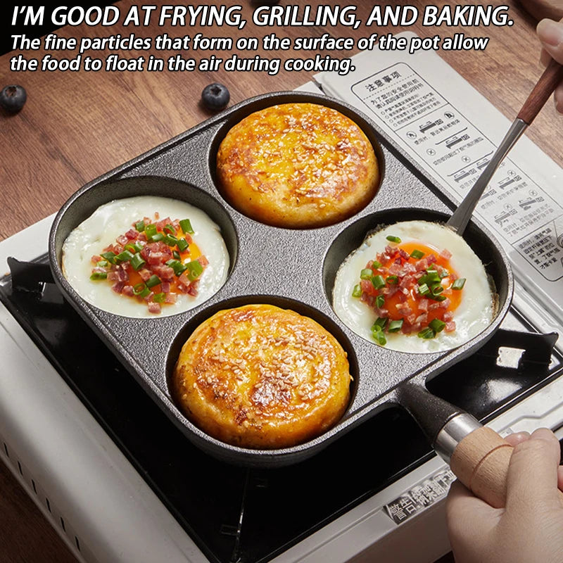4-Hole Egg Frying Pan Nonstick Cookware Pans Omelet Pot Suitable Gas Qme