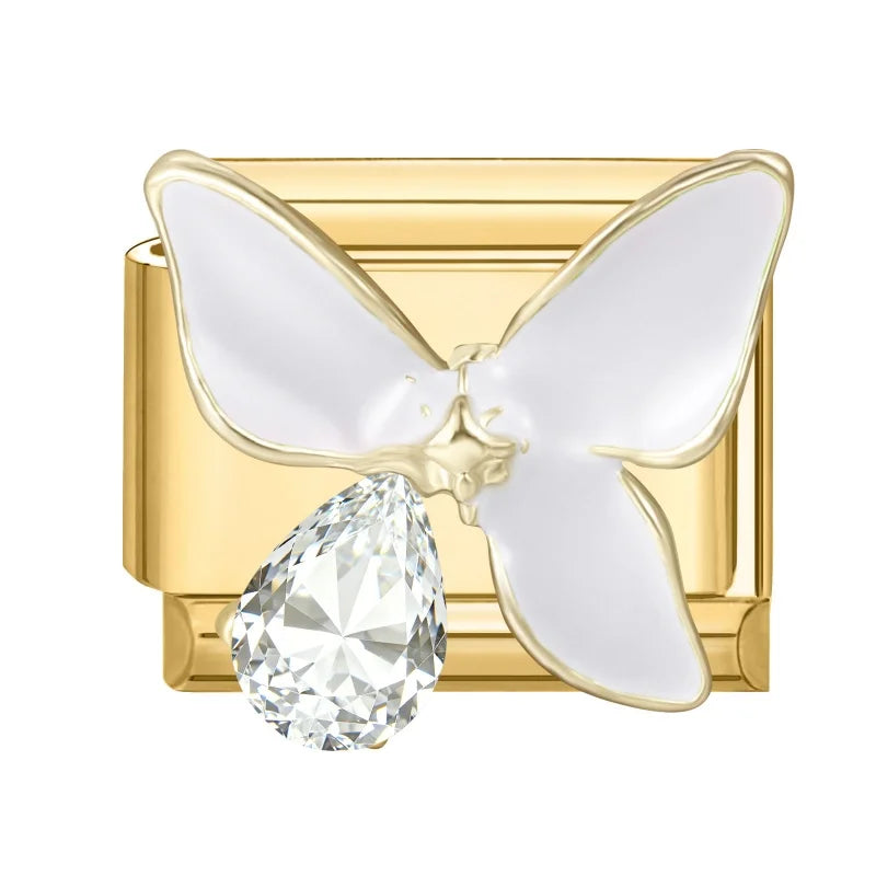 2026 Fashion Vintage Golden Pearl Flowers Gourd Shiny CZ Butterfly Italian Charms Fit 9mm Stainless Steel Bracelet Jewelry Gift Qme Style 9
