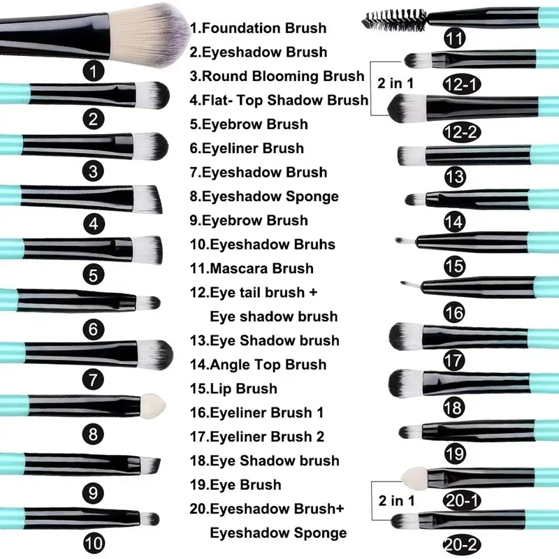 Makeup Brushes Set 20pcs Soft Eye Brush Kit Professional Foundation Concealer Blending Makeup Brush Beauty Tool Makeup Kit Qme