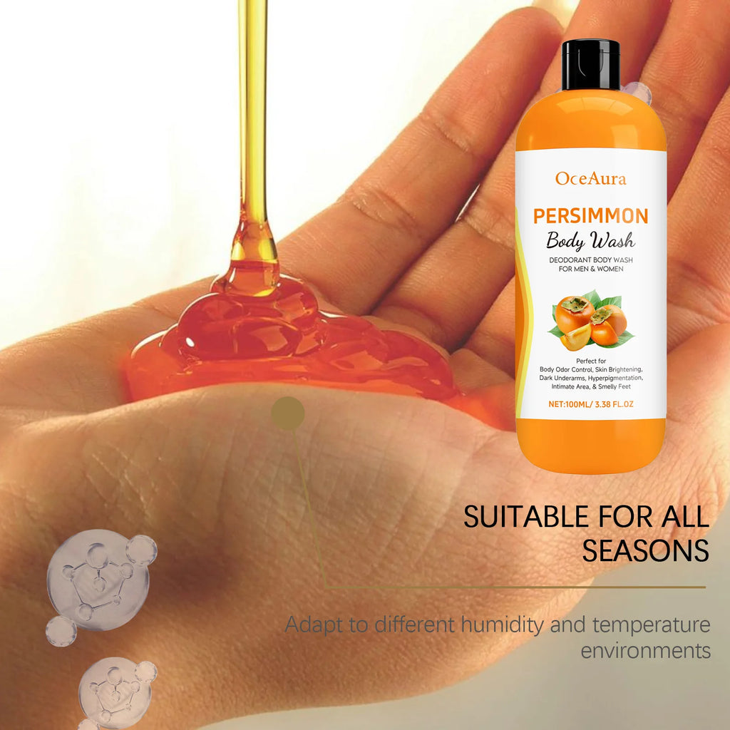 Persimmon Body Wash Gel Gentle Cleansing Moisturizing Skin Exfoliating Shower Gel Smooth Soft Body Odor Remover Bath Products Qme