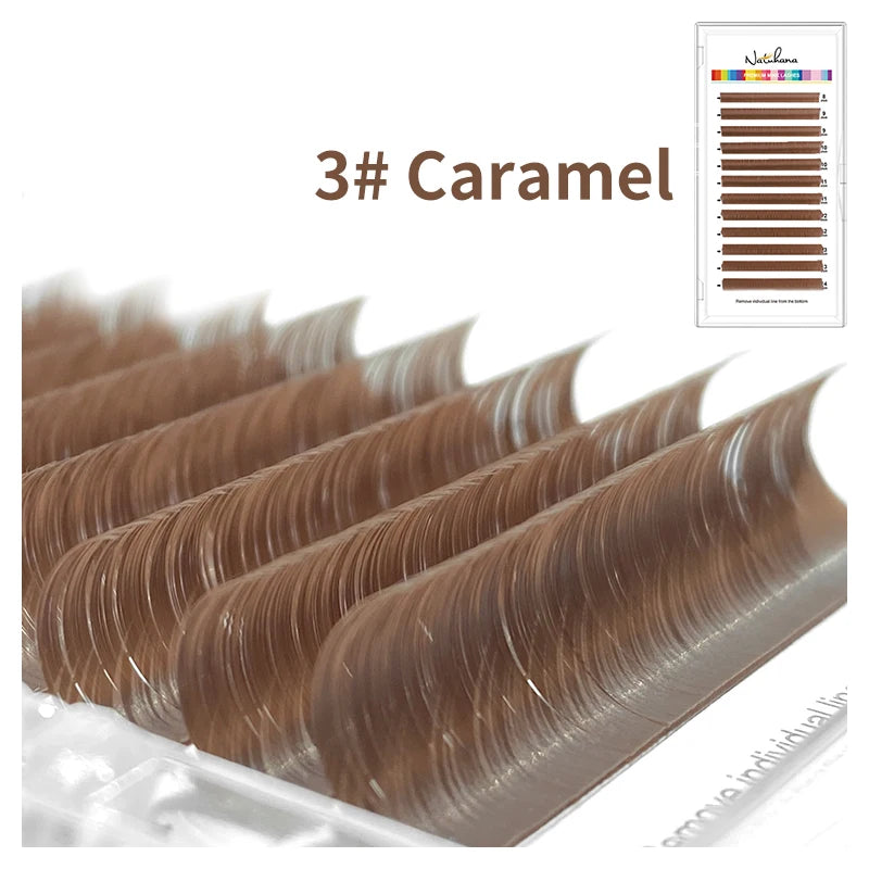 NATUHANA Colored Eyelash Extension Individual Colorful Lash Makeup Qme Caramel LU 0.07mm|Mix 12Rows