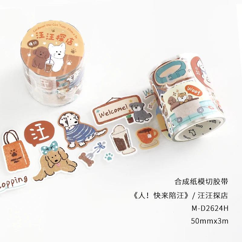 TIANZI 50mm X 3m Pet & Coffee Themed PET Adhesive Tape for DIY Decorative Scrapbooking Collage Stationery Journaling And Masking Qme C