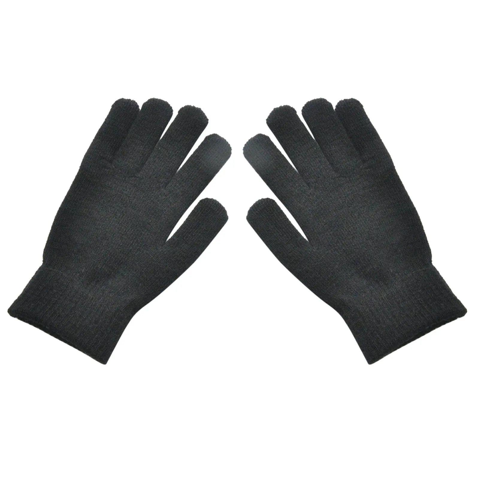 Adult Solid Color Knitted Gloves Outdoor Activity Sports Riding Warm Windproof Gloves Household Protective Gloves Qme Black One Size
