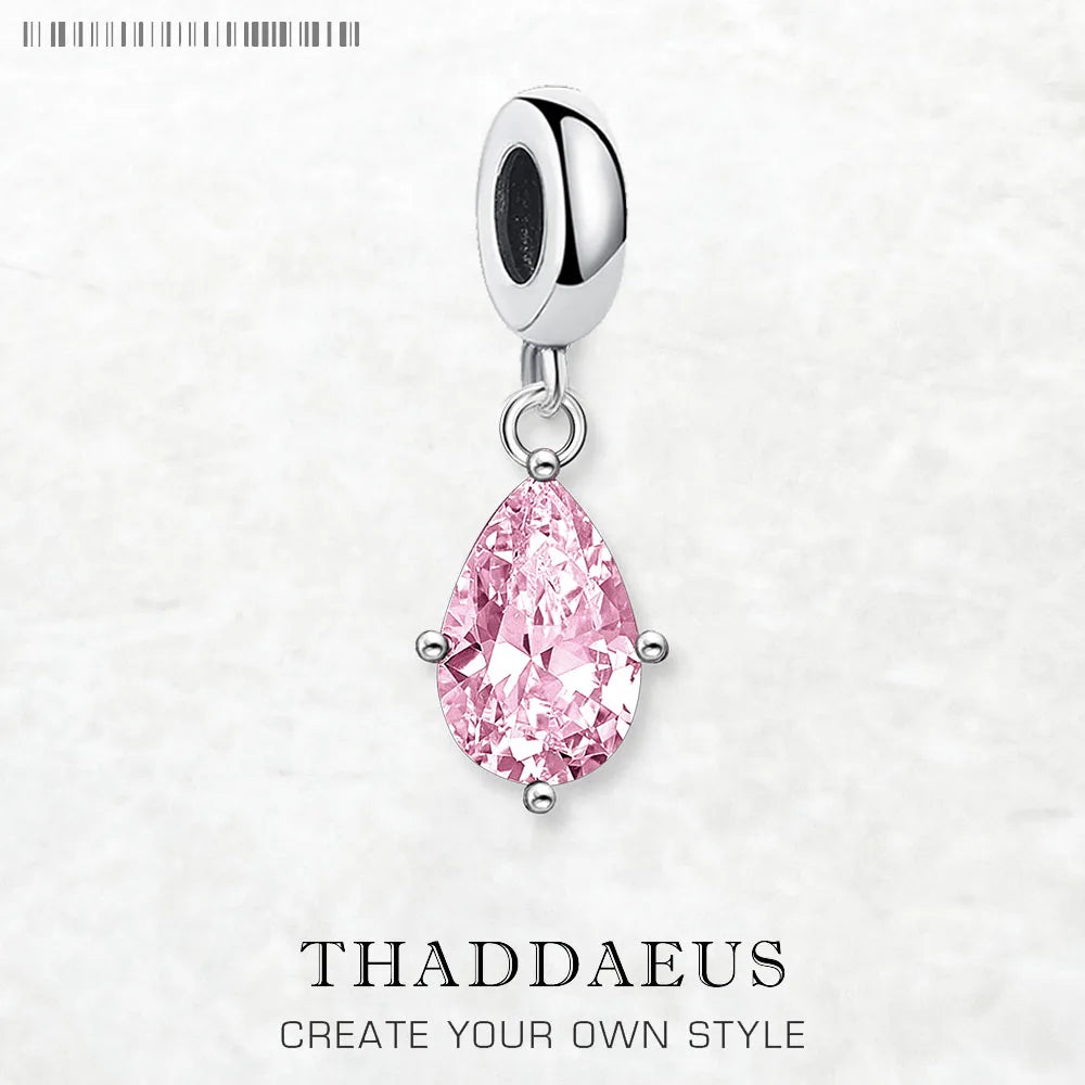 Dangle Charm Pendant Pink Tear Drop New Europe Style Jewelry For Women Romantic Gift In 925 Sterling Silver Qme Ring