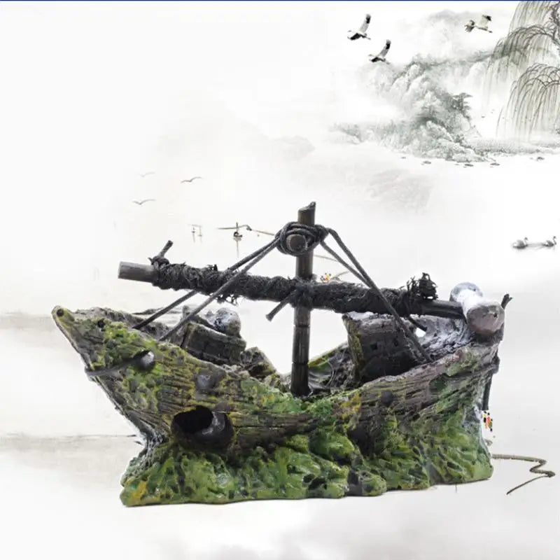 Fish Tank Landscape Ornament Resin Decoration Shipwreck Pirate Ship Qme