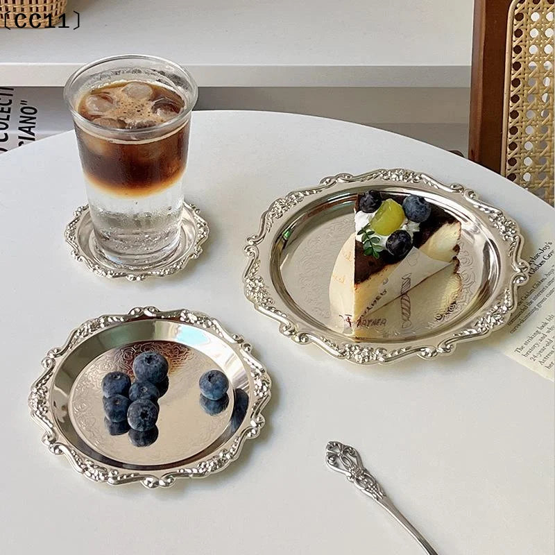 Luxury Silver Plated Plates Cake Dessert Tray Tea Snack Fruit Dish Qme
