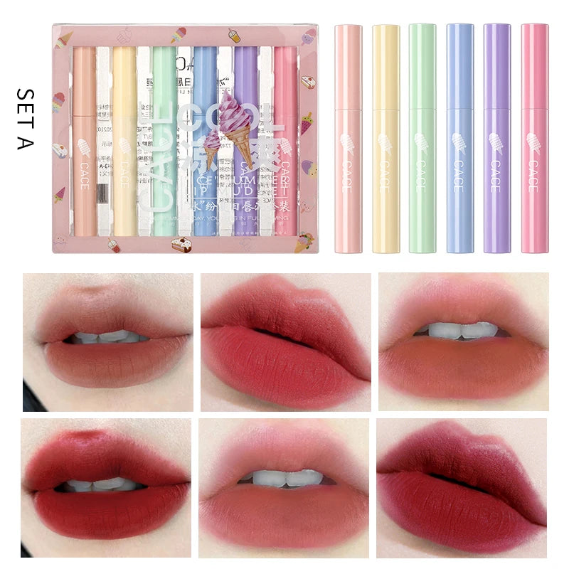 6PCS/Set Matte Liquid Lipstick Sets Lip Glaze Tube Waterproof Long Lasting Moisturizing Sexy Red Lip Gloss Cosmetic Kit Lip Tint Qme Matte Lipstick Sets