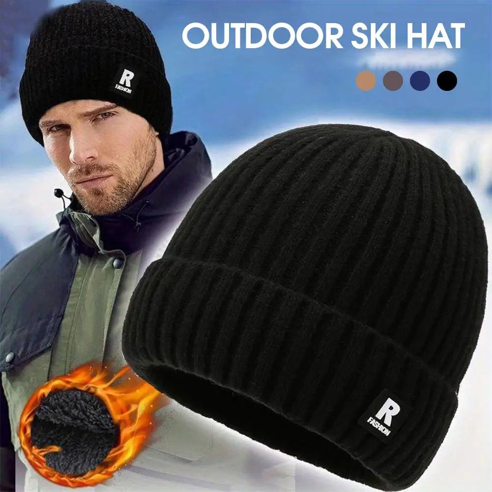 Winter Thick Beanie Hat Fleece Lined Men Women Solid Knitted Wool Qme