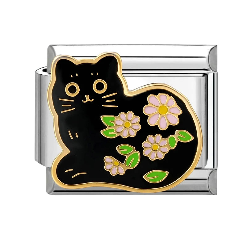 Fashion Colorful Cat Tulip Daisy Flowers Heart Charm Italian Links