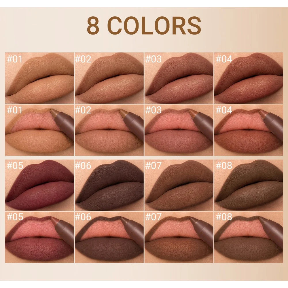 3-in-1 Matte Lip Pencil Crayon, Chocolate Brown Velvet Smooth Lip Liner, LongLasting Waterproof Lipstick for Ombre Gradient Lips Qme