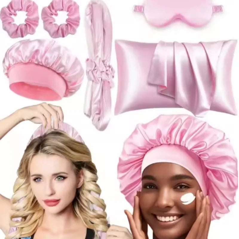 No Heat Curling Wand Set Lazy Summer Cool Silky Curls Kit with Shower Cap Eye Mask Easy Styling Hair Tool for Women Qme