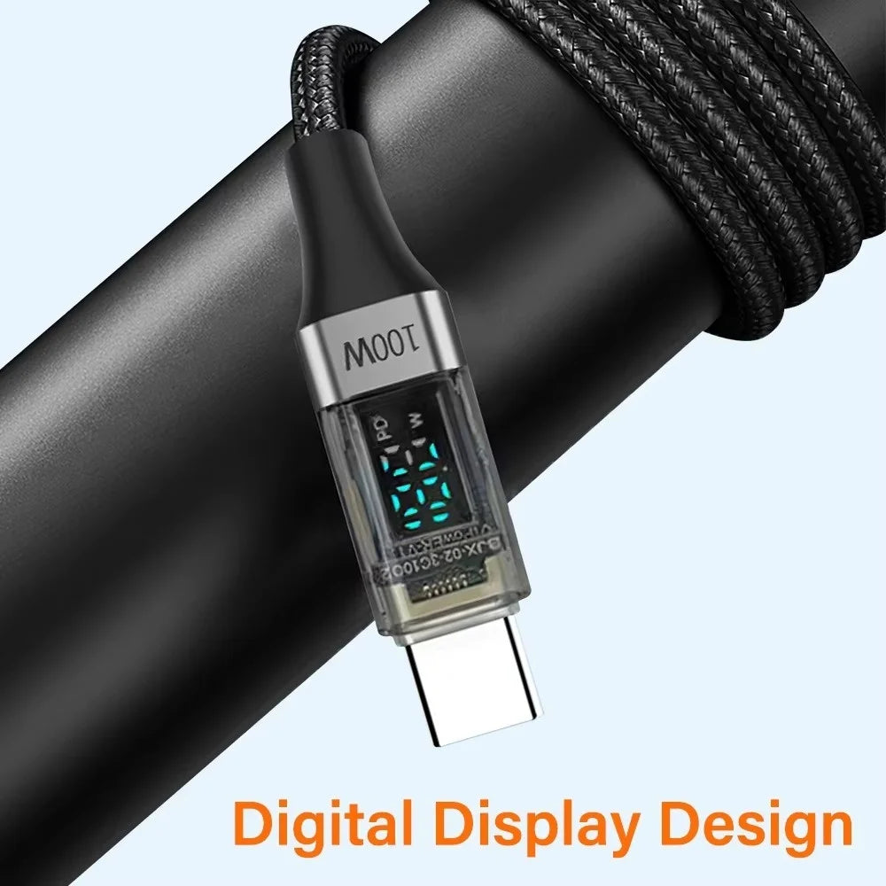 100W USB C Data Cable Digital Display USB C to C Data Cord 0.5M/1M/2M Quick Charge Type-C Charging Line for iPhone Huawei Xiaomi Qme