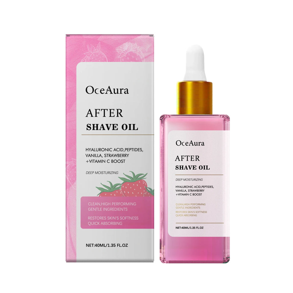 Strawberry After Shave Oil Hair Removal Soothing Essential Oil Moisturizes Repairs Soothes Skin Non-Greasy Post-Shave Care Oil Qme 40ml Boxed