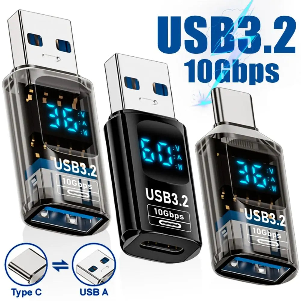 10Gbps USB 3.2 Digital LED Display Adapter USB Male to Type C Converter Fast Charge Data Transmission Adapter For Laptop iPhone Qme