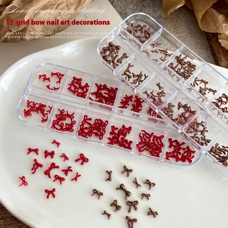 12 Grids Box Diy Manicure Decoration Supplies Accessories Bow Nail Qme