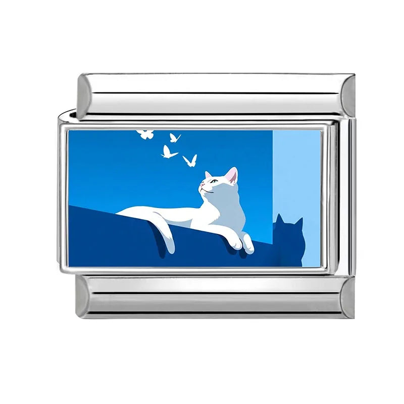 Wholesale 2026 Fashion Lovely Cat Blue Series Italian Charm Fit 9mm Stainless Steel Women DIY Bracelet Gift Jewelry Dropshipping Qme Style 5