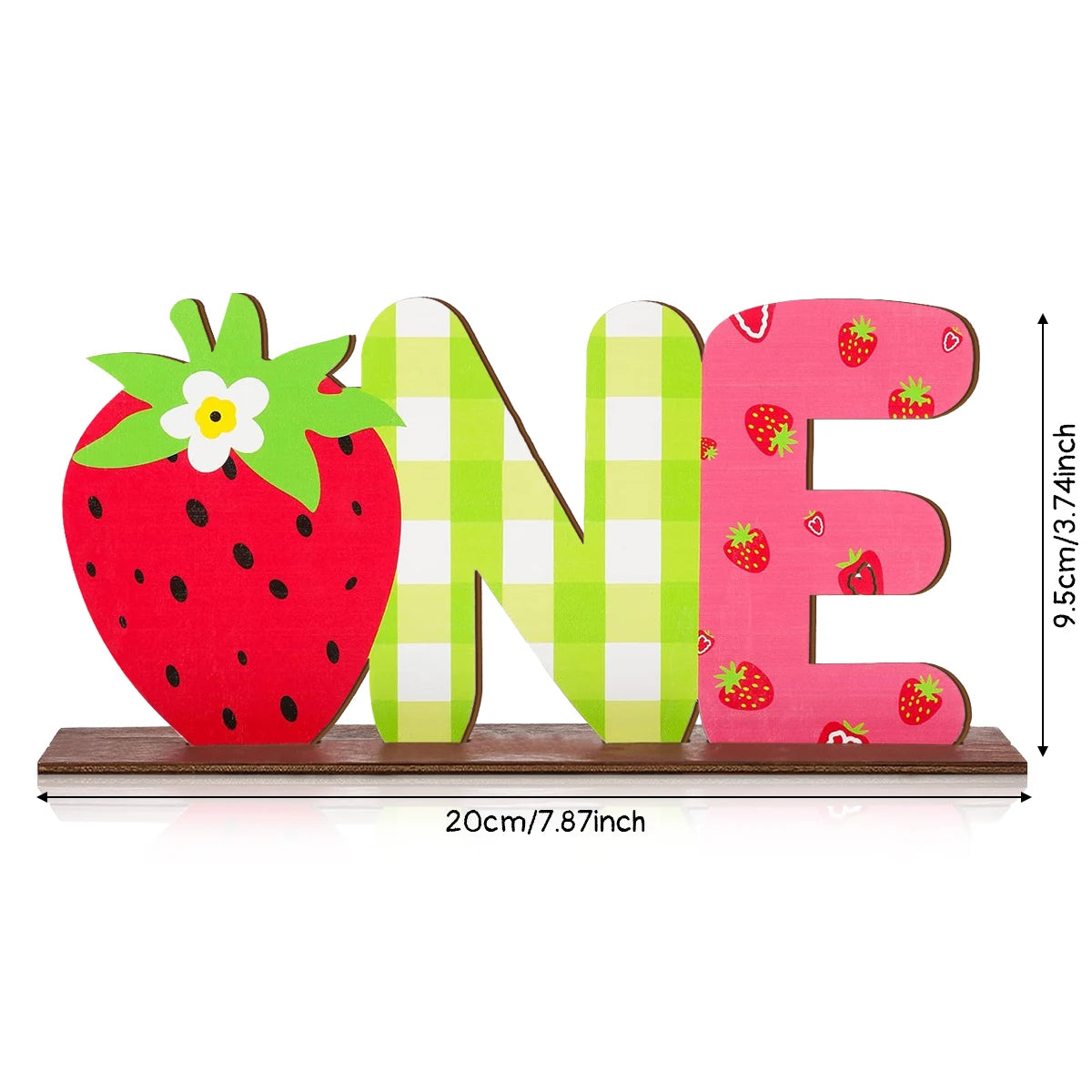 1 set of 2D strawberry "ONE" letter wooden desktop decorations, a warm birthday commemorative desktop gift Qme