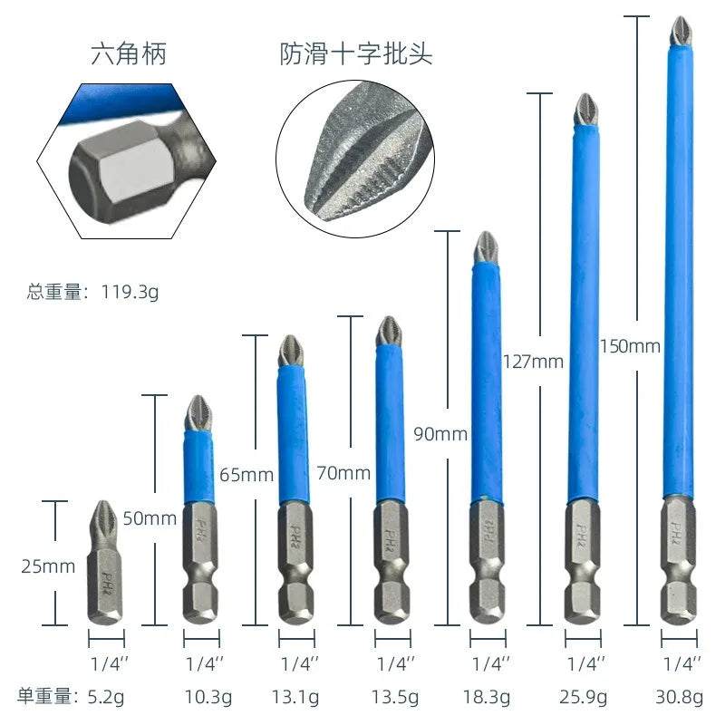 Non-slip Wear-resistant Screwdriver Strong Magnetic Hardness Long Qme 7PC