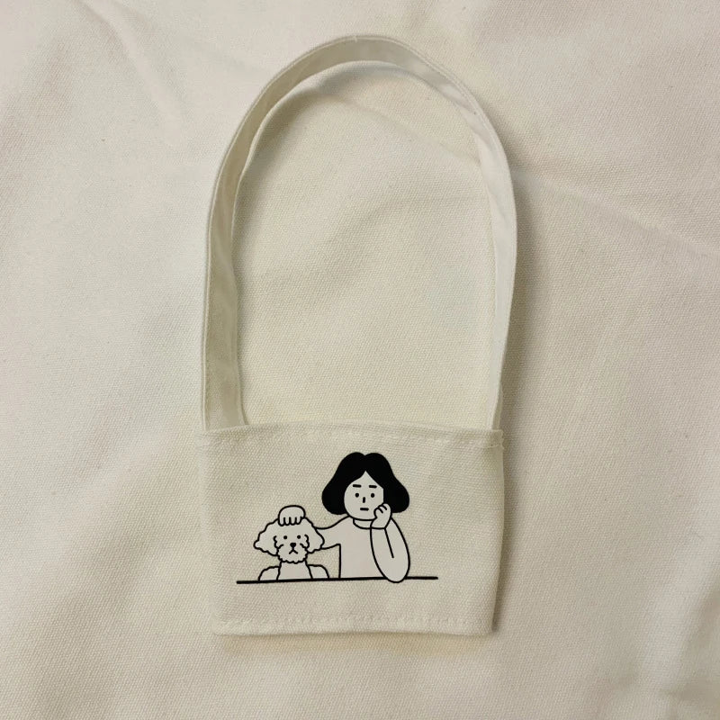 1Pc Portable Water Bottle Holder Carry Bag Coffee Cup Storage Sleeve Cover Canvas Printing Milk Tea Set Drinking Bottle Strap. Qme A2