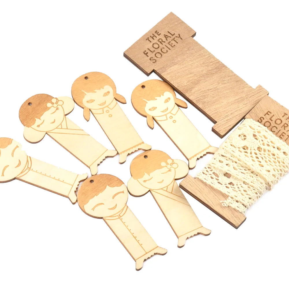 10Pcs Lovely Girl/Boy Wooden Bobbin Spools Cord Wire Unfinished Wood Spool String For Finishing Ribbons Trims Sewing Supplies Qme