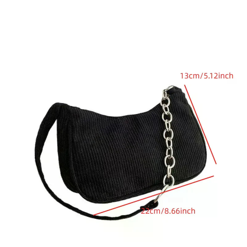 Corduroy Underarm Bag for Women: Solid Color Simple Western Style Spring/Summer Small Square Shoulder Bag for Casual Outfits Qme