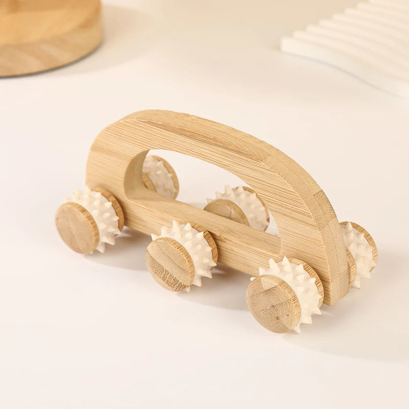 Manual Wooden Massager Wood Back Massage Roller Neck Leg Deep Tissue Qme