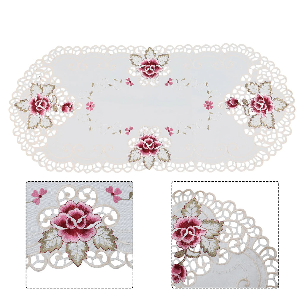 40x85cm Oval Vintage Embroidered Lace Tablecloth Elegant European Rustic Floral Table Decor Floral Satin Fabric Table Cloth Qme