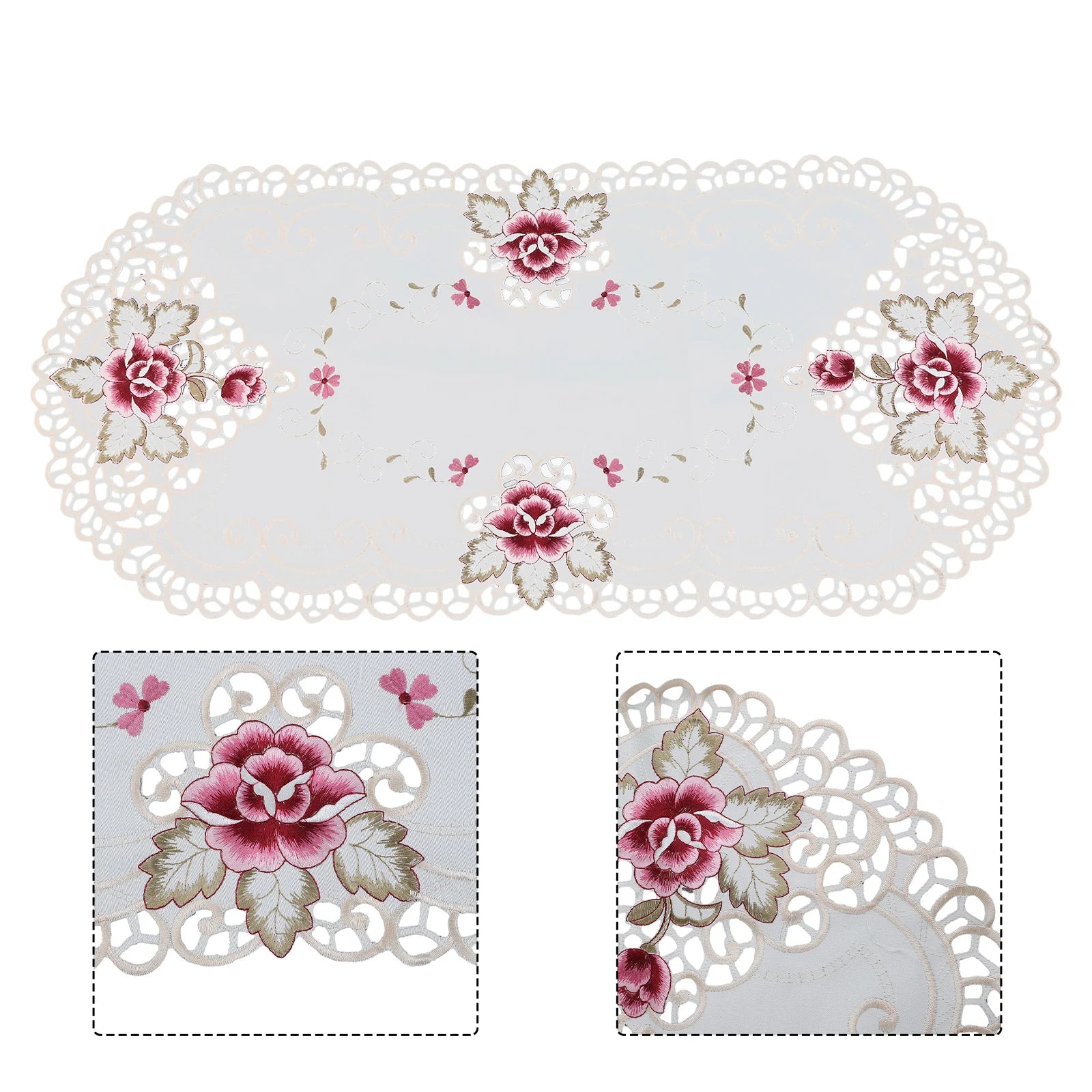 40x85cm Oval Vintage Embroidered Lace Tablecloth Elegant European Rustic Floral Table Decor Floral Satin Fabric Table Cloth Qme