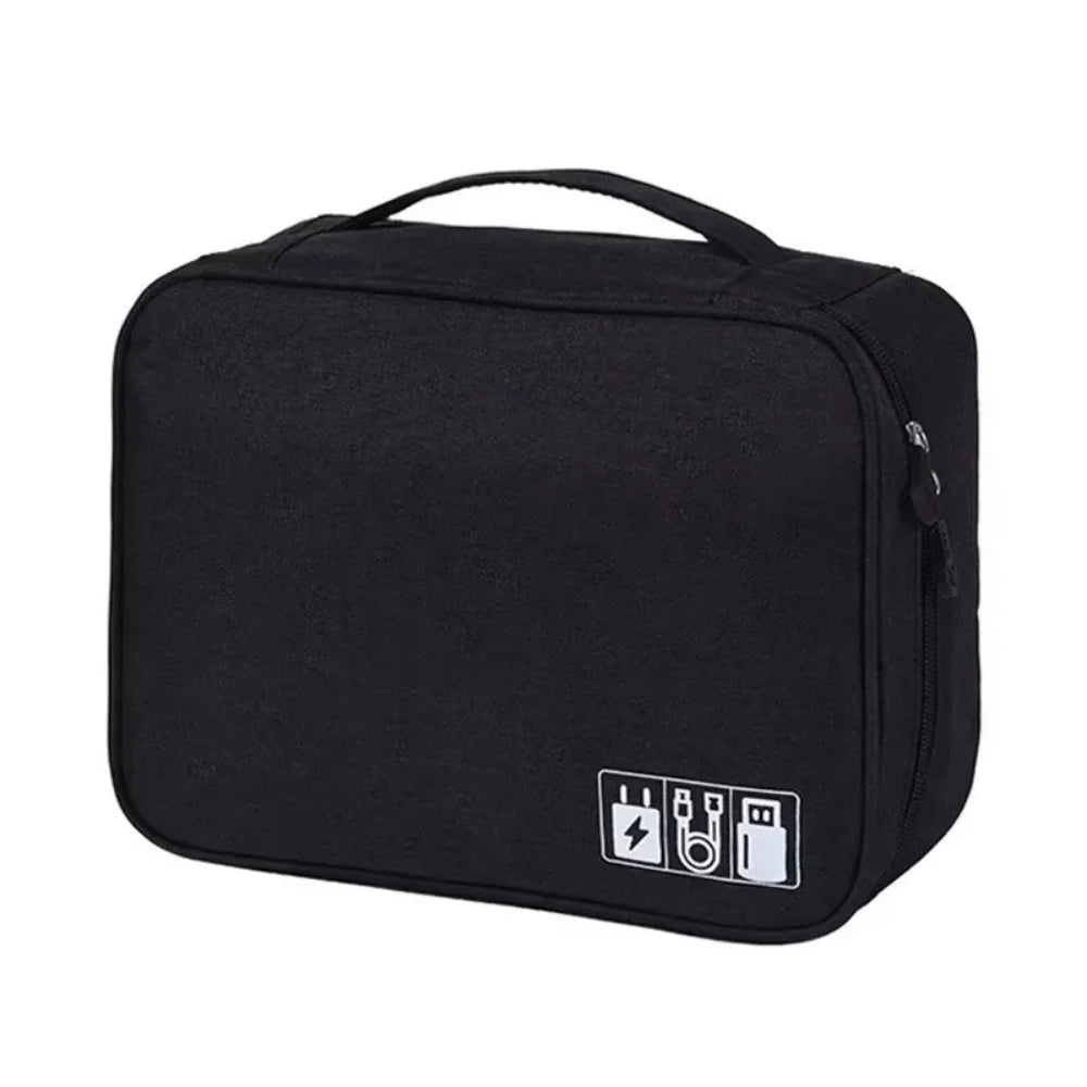 Portable Travel Cable Organizer Case Cable Storage Bag Waterproof Digital Electronic Accessories Organizer for USB Charger Plug Qme Double layer Black