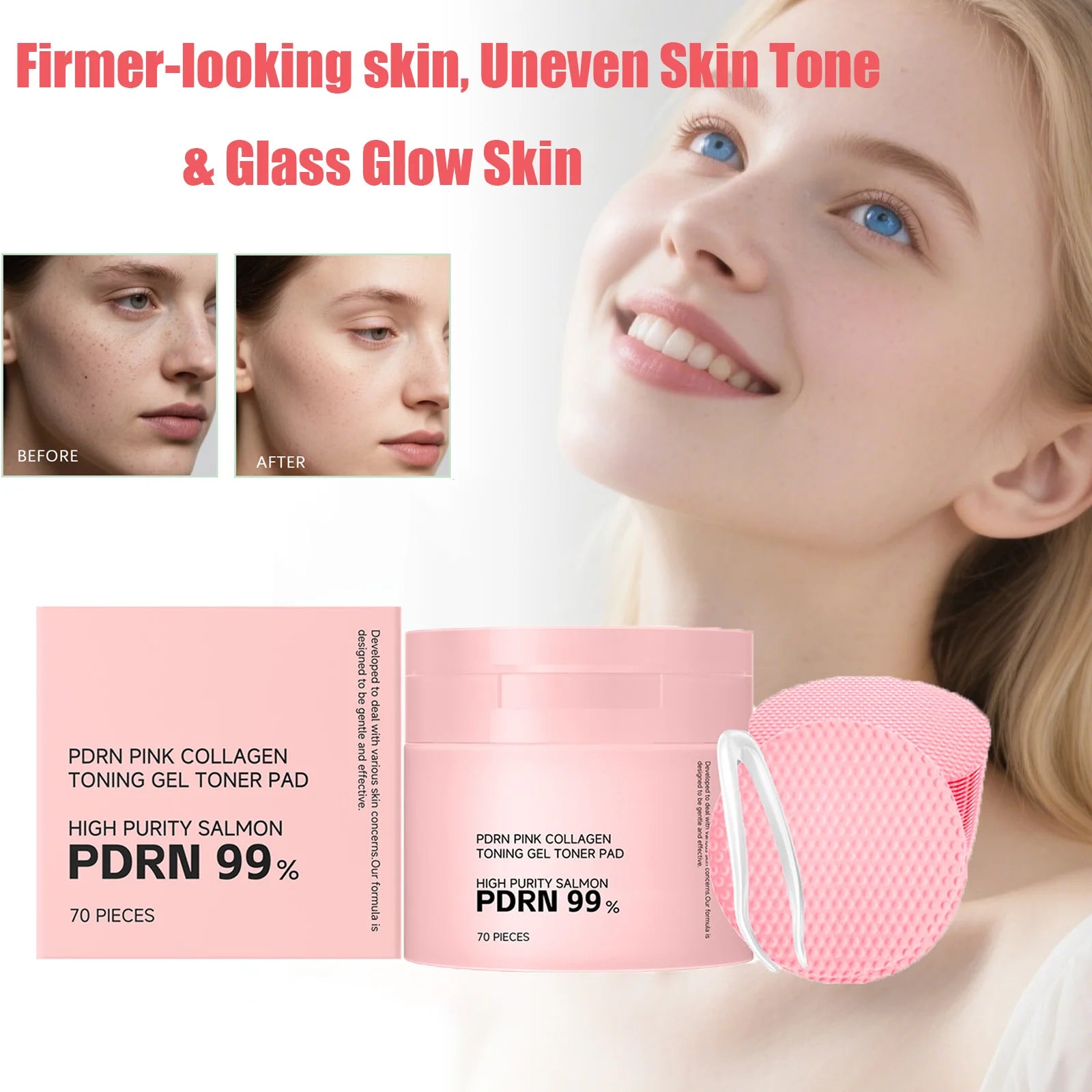 PDRN Pink Collagen Toning Gel Toner Pad Hydrating Shrink Pores Brightening Improve Skin Elasticity Smoothing Firming Cotton Pads Qme