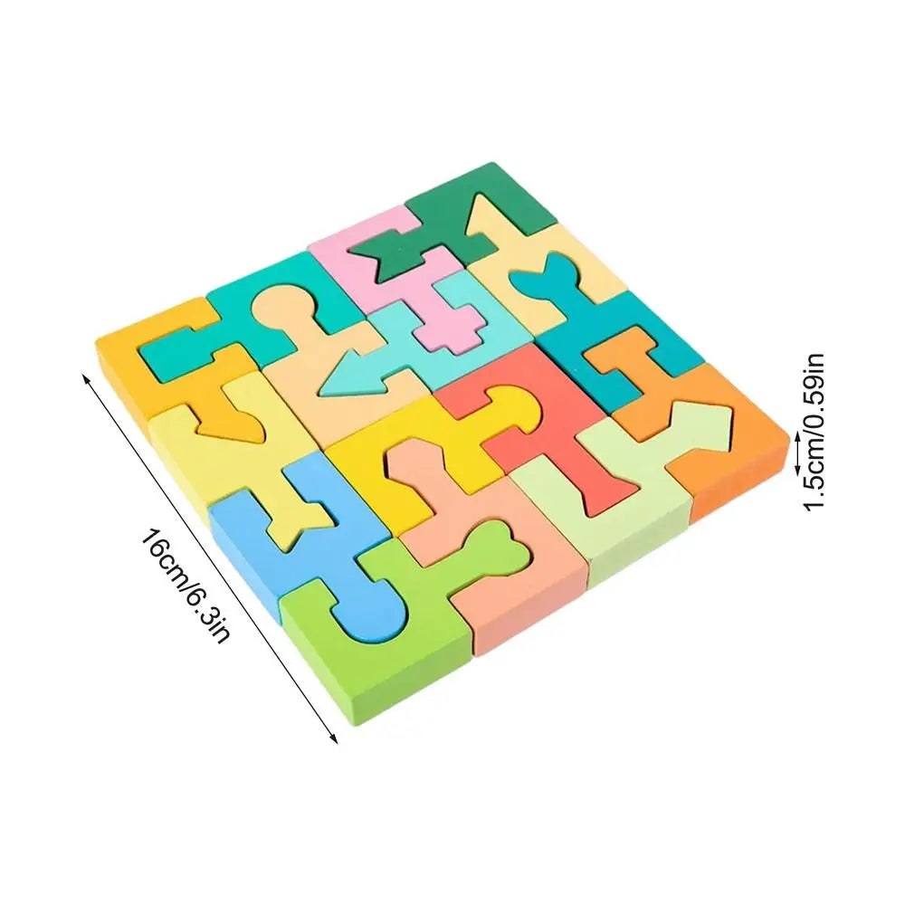 NEW Kids Puzzle Geometric Shape Matching Toy 16 Pieces Wooden Jigsaw Puzzles For Boys Girls Ages 4-6 Learning Home School Qme as shown