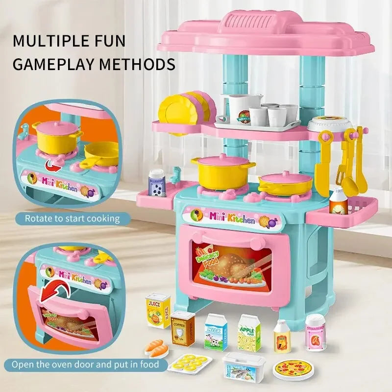Mini Kitchen Counter Play Set DIY Simulated Cooking Food Tableware Play House Role Play Pretend Game Toy Gift Kid Boy Children Qme