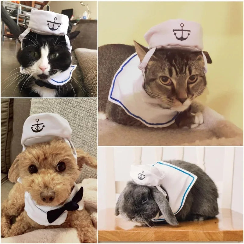 Pet Halloween sailor suit, sailor hat with tie set, cute Halloween party costumes Qme