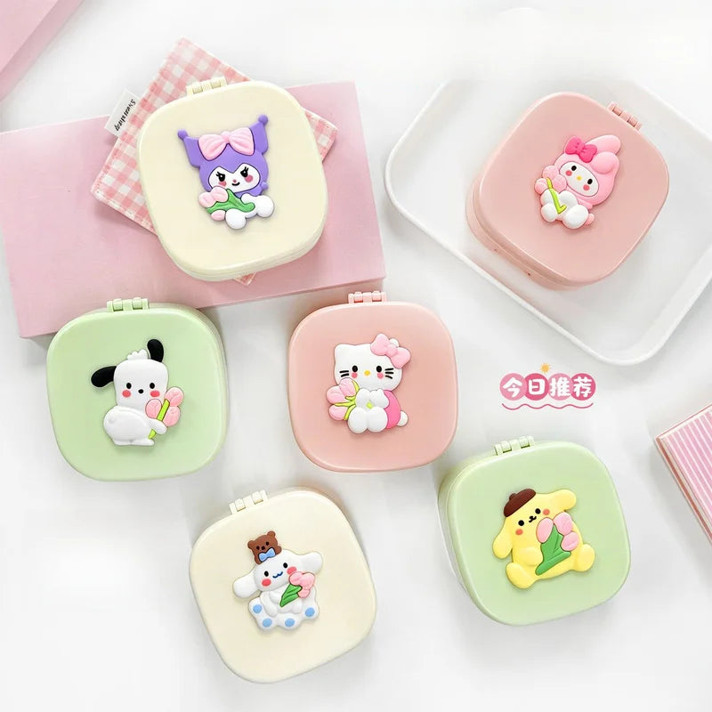 Hello Kitty Kuromi Jewelry Box, Portable Home Makeup Case, Student Bangs Comb and Folding Mirror Comb Storage Box Qme