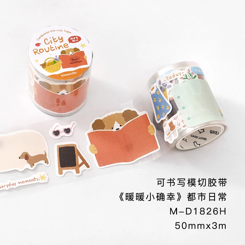 50mmx3m Cartoon Die-Cutting Tape Cute Decor Self-Adhesive Creative Stationery Stickers for Collage Journal Scrapbooking Qme A