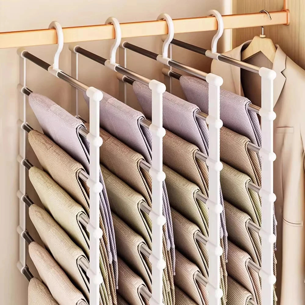 Foldable Pants Hanger Multi Layer Non Slip Clips Space Saving Closet Organizer for Trousers Storage Collapsible Hanging System Qme