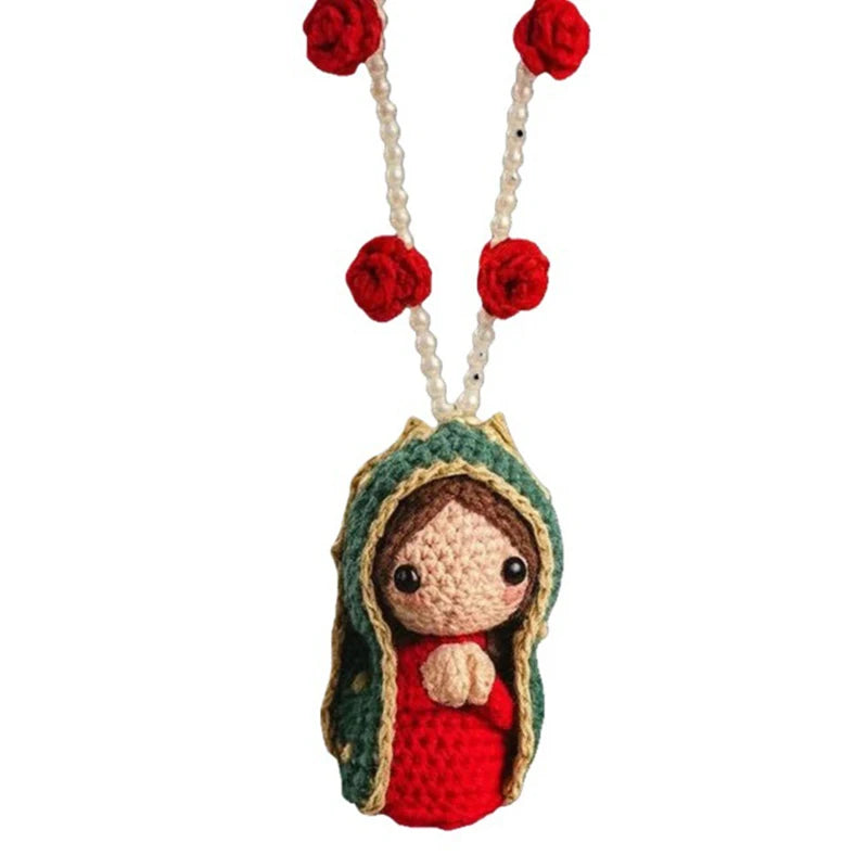 Cute Mary Statue Car Interior Decoration, Handmade Virgin Mary Charm Crochet, Elegant Religious Figurines Hanging Decor Qme B